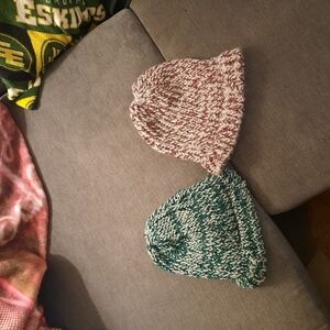 Cozy Knit Beanie Set in Pink and Green Pick Up Only